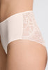 Close-up view of a women model wearing HA creamy glass modal/viscose/tencel Maxi Briefs