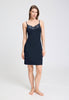 Front view of a women model wearing HA deep navy modal/viscose/tencel Negligee 90cm