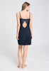 Back view of a women model wearing HA deep navy modal/viscose/tencel Negligee 90cm