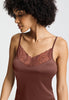 Close-up view of a women model wearing HA cinnamon modal/viscose/tencel Negligee 90cm