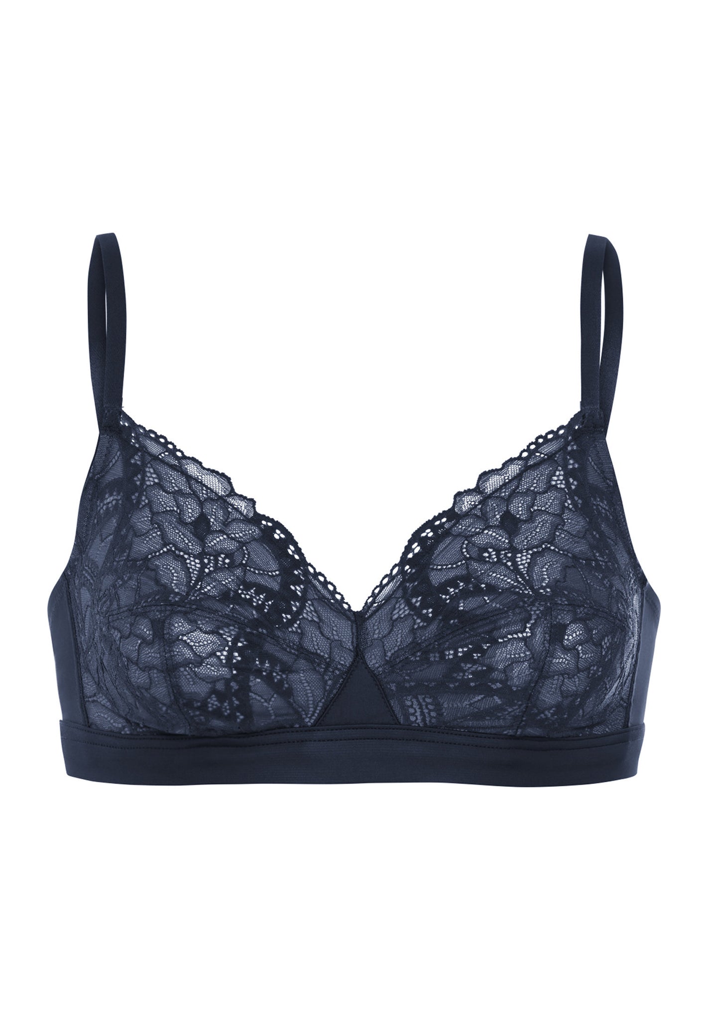 Front cutout view of HA deep navy modal/viscose/tencel Soft Cup Bra