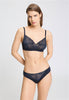 Front view of a women model wearing HA deep navy modal/viscose/tencel Soft Cup Bra