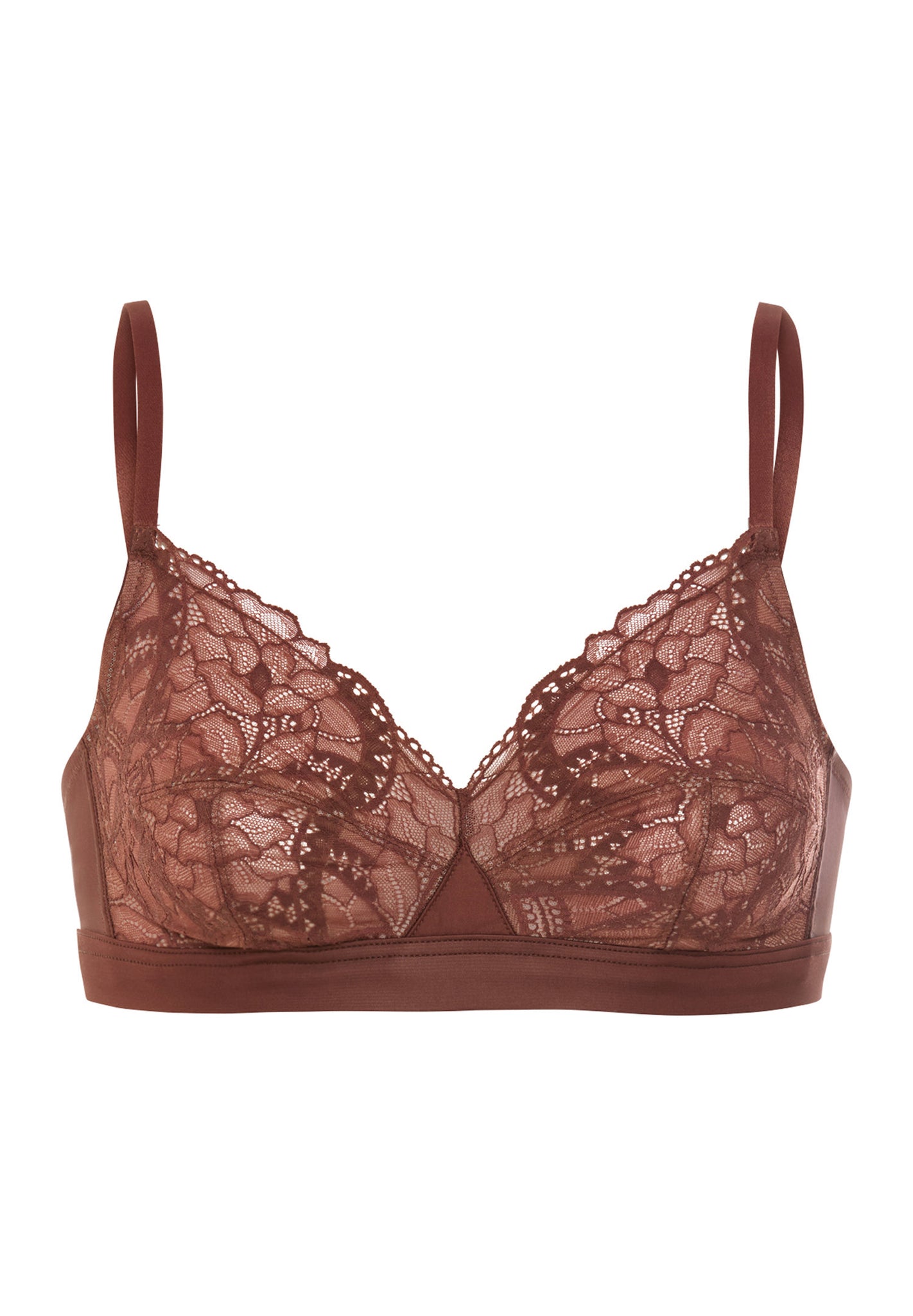 Front cutout view of HA cinnamon modal/viscose/tencel Soft Cup Bra