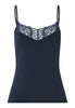 Front cutout view of HA deep navy modal/viscose/tencel Spaghetti Top