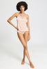 Full-body view of a women model wearing HA creamy glass modal/viscose/tencel Spaghetti Top