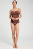 Full-body view of a women model wearing HA cinnamon modal/viscose/tencel Spaghetti Top