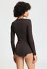 Back view of a women model wearing HA dark mocha cotton L/SLV Shirt
