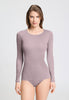 Front view of a women model wearing HA stormy rose cotton L/SLV Shirt
