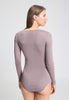 Back view of a women model wearing HA stormy rose cotton L/SLV Shirt