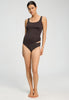 Full-body view of a women model wearing HA dark mocha cotton Midi Briefs