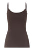 Back cutout view of HA dark mocha cotton Padded Spaghetti Top