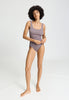 Full-body view of a women model wearing HA stormy rose cotton Tank Top