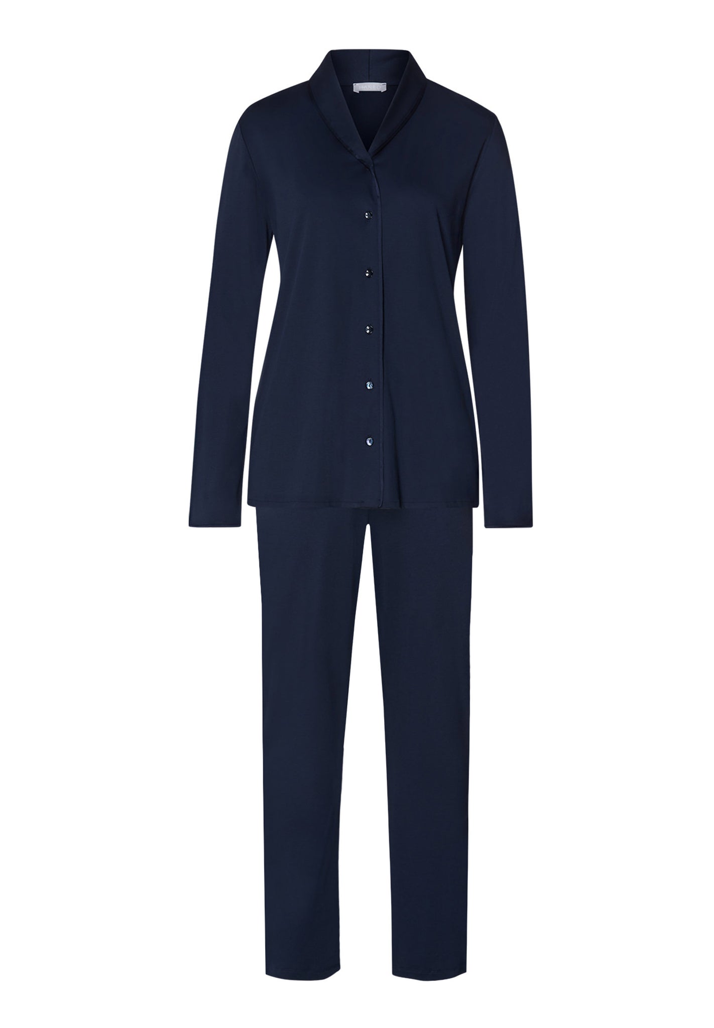Front cutout view of HA deep navy cotton L/SLV Pajama