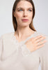 Close-up view of a women model wearing HA moonlight modal/viscose/tencel L/SLV Shirt