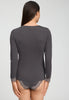 Back view of a women model wearing HA boulevard modal/viscose/tencel L/SLV Shirt