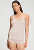 Front view of a women model wearing HA moonlight modal/viscose/tencel Spaghetti Top