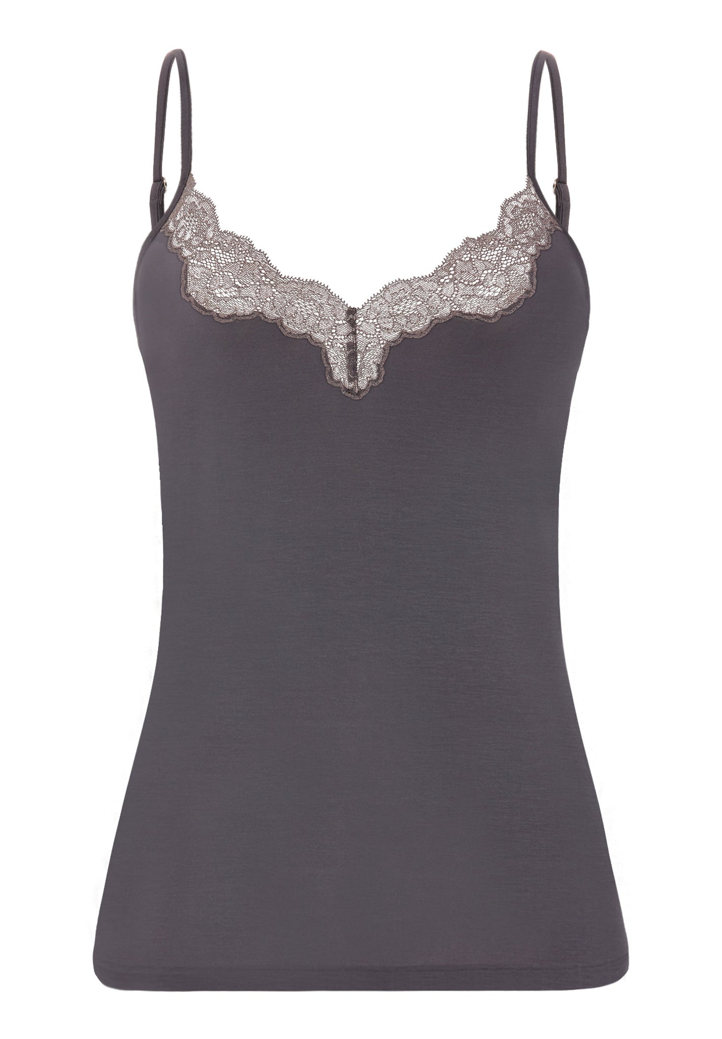 Front cutout view of HA boulevard modal/viscose/tencel Spaghetti Top