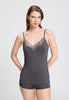 Front view of a women model wearing HA boulevard modal/viscose/tencel Spaghetti Top