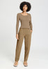 Full-body view of a women model wearing HA desert clay cotton Long Pants