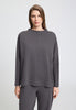 Front view of a women model wearing HA dark sesame cotton Pullover