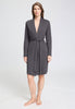 Front view of a women model wearing HA dark sesame cotton Robe