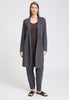 Full-body view of a women model wearing HA dark sesame cotton Robe