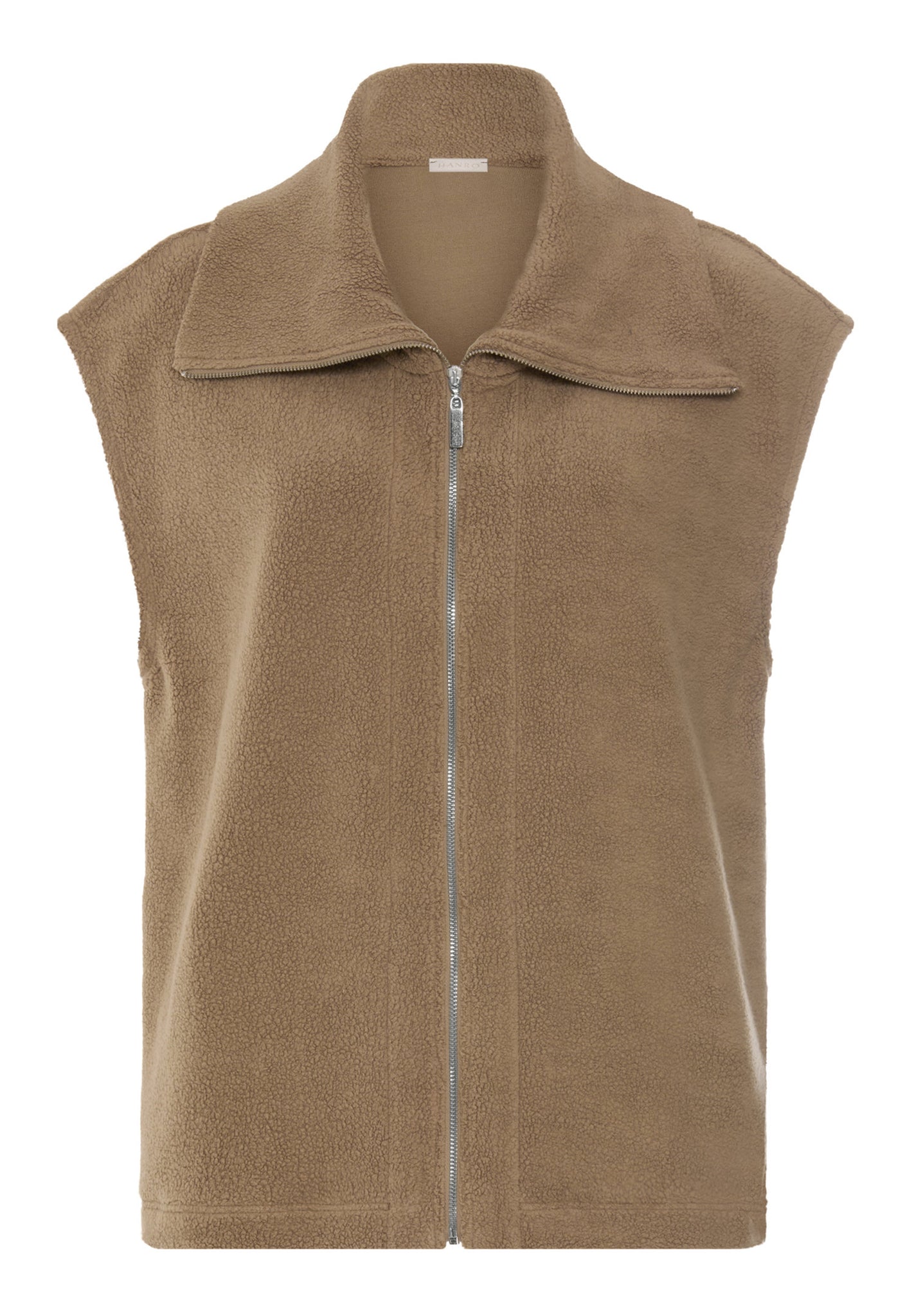Front cutout view of HA suede camel cotton Zippered vest