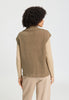 Back view of a women model wearing HA suede camel cotton Zippered vest