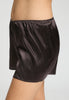 Close-up view of a women model wearing HA dark mocha silk Knickers