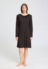 Front view of a women model wearing HA dark mocha modal/viscose/tencel L/SLV Nightdress 100cm