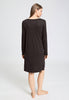 Back view of a women model wearing HA dark mocha modal/viscose/tencel L/SLV Nightdress 100cm