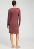 Back view of a women model wearing HA apple butter modal/viscose/tencel L/SLV Nightdress 100cm