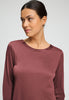 Close-up view of a women model wearing HA apple butter modal/viscose/tencel L/SLV Nightdress 100cm