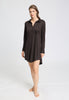 Front view of a women model wearing HA dark mocha modal/viscose/tencel L/SLV Nightdress 90cm