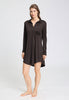 Full-body view of a women model wearing HA dark mocha modal/viscose/tencel L/SLV Nightdress 90cm