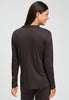 Back view of a women model wearing HA dark mocha modal/viscose/tencel L/SLV Shirt