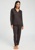 Full-body view of a women model wearing HA dark mocha modal/viscose/tencel L/SLV Shirt