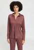 Front view of a women model wearing HA apple butter modal/viscose/tencel L/SLV Shirt