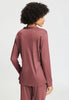 Back view of a women model wearing HA apple butter modal/viscose/tencel L/SLV Shirt