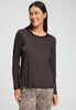 Front view of a women model wearing HA dark mocha modal/viscose/tencel L/SLV Shirt