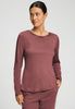 Front view of a women model wearing HA apple butter modal/viscose/tencel L/SLV Shirt