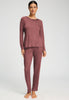 Full-body view of a women model wearing HA apple butter modal/viscose/tencel L/SLV Shirt