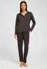 Full-body view of a women model wearing HA dark mocha modal/viscose/tencel Long Pants