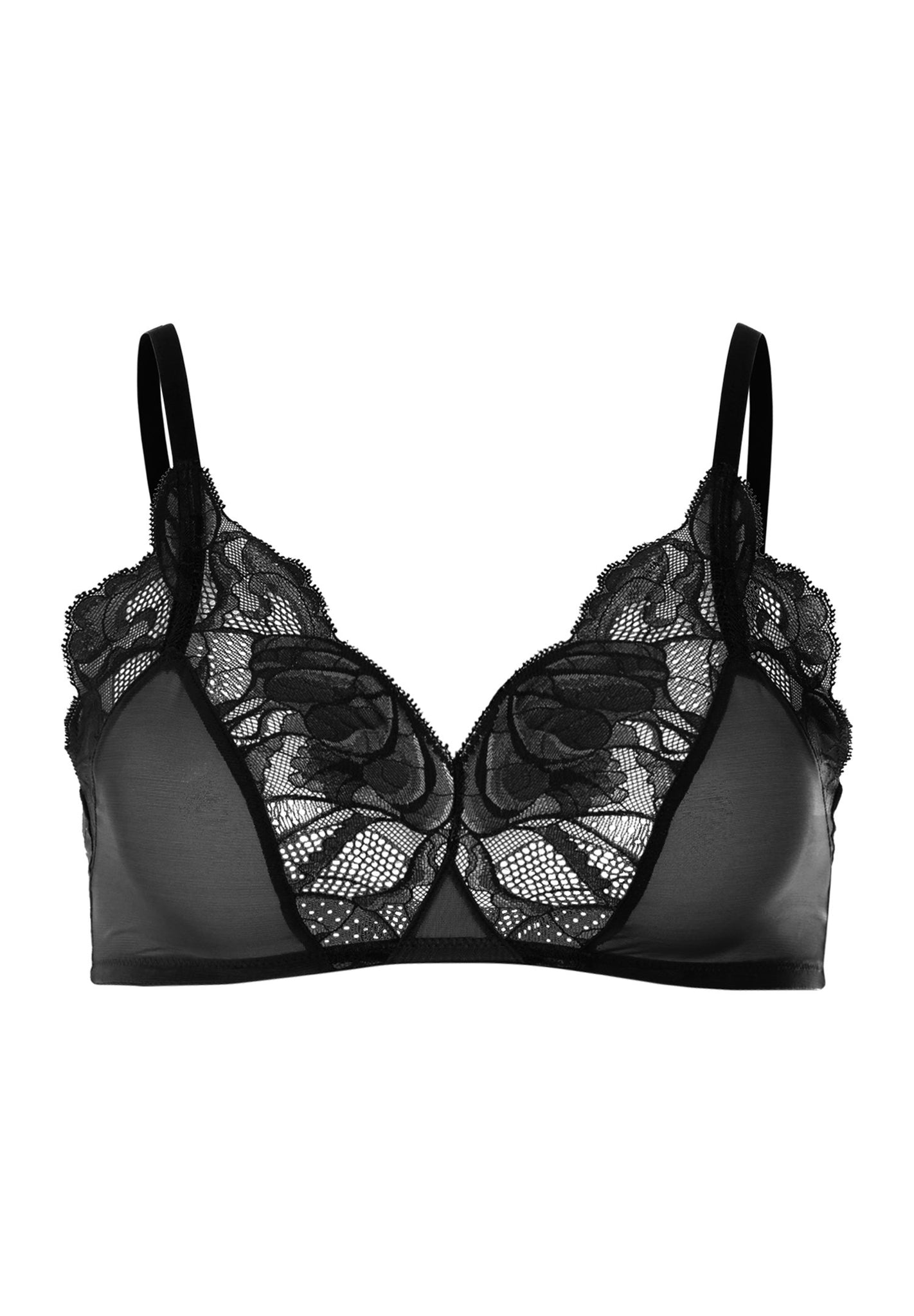 Front cutout view of HA black microfibre Soft Cup Bra