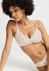Close-up view of a women model wearing HA moonlight microfibre Soft Cup Bra