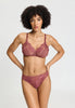 Front view of a women model wearing HA apple butter microfibre Soft Cup Bra