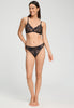 Full-body view of a women model wearing HA black microfibre Thong
