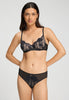 Front view of a women model wearing HA black microfibre U/wire Bra
