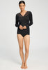 Full-body view of a women model wearing HA phantom wool L/SLV Shirt