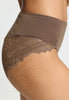 Close-up view of a women model wearing HA natural teak wool Maxi Briefs